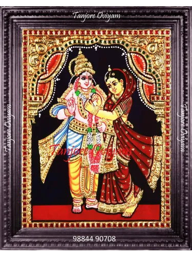 Radha Krishna with Garland Tanjore Painting